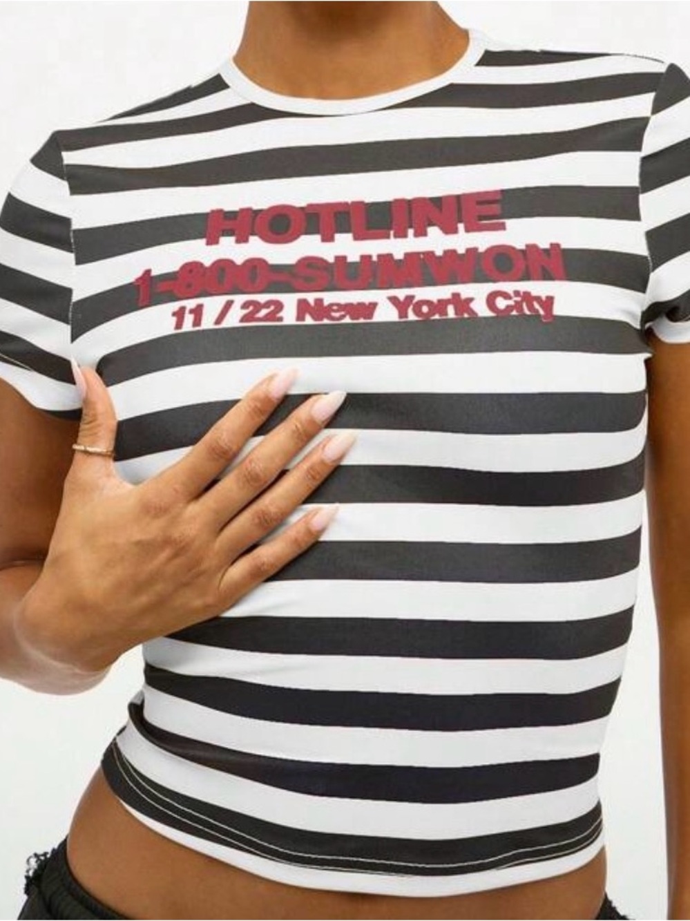 Black & White Striped 'Hotline' Graphic Crop Tee